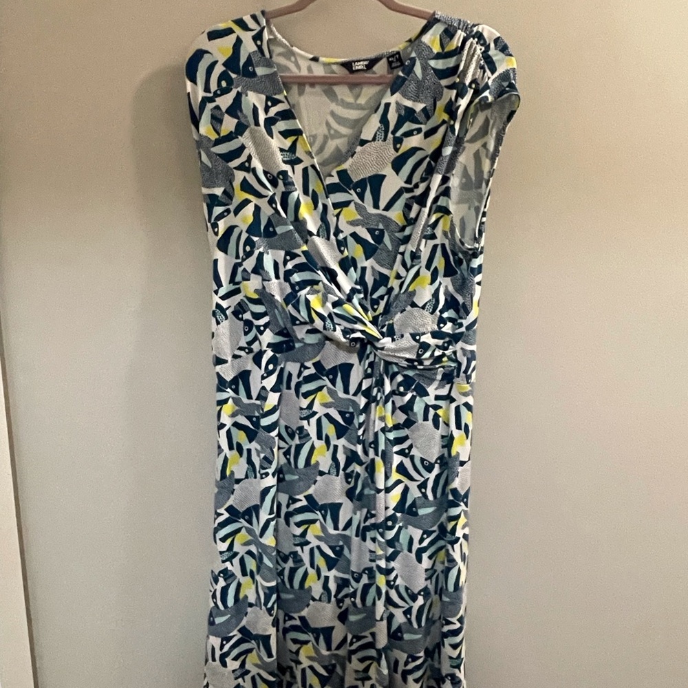 Lands' End Blue V-Neck Flutter Sleeve Sundress
